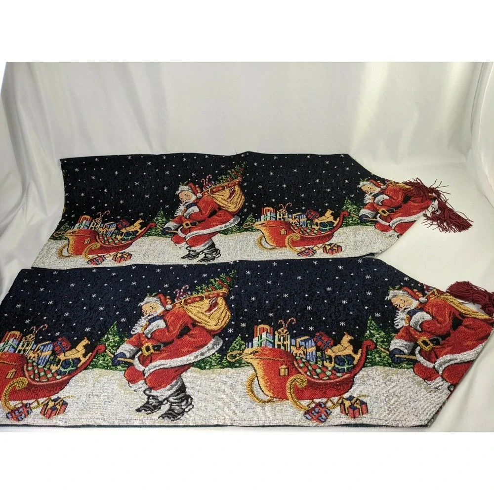 Christmas Santa Claus Sleigh Tapestry Table Runner 72 Inch Lot‎ of 2 Kmart